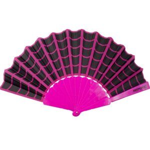 Spiderweb Hot Pink and Black Gothic Hand Fan 16" Wide NWT